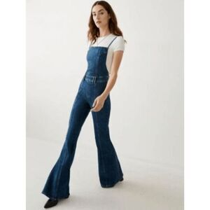 True Religion Fey Jumpsuit Denim Overalls Stretch Back Zipper Adj Straps Size 28